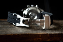 Laden Sie das Bild in den Galerie-Viewer, Offene  Faltschließe, Omega Speedmaster Moonwatch, Uhrenarmband, Gewebe-/Textil-Optik, FKM, Kautschuk, 20 mm, Schwarz