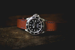 Rolex Sea-Dweller Uhrenarmband Vintage-Stil Leder Braun mit dunkelblauer Naht 20mm Schnellwechsel-Band