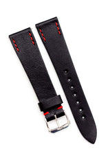 Laden Sie das Bild in den Galerie-Viewer, ZEIGR-Uhrenarmband Vintage-Stil Leder Schwarz mit roter Naht 20mm Schnellwechsel-Band